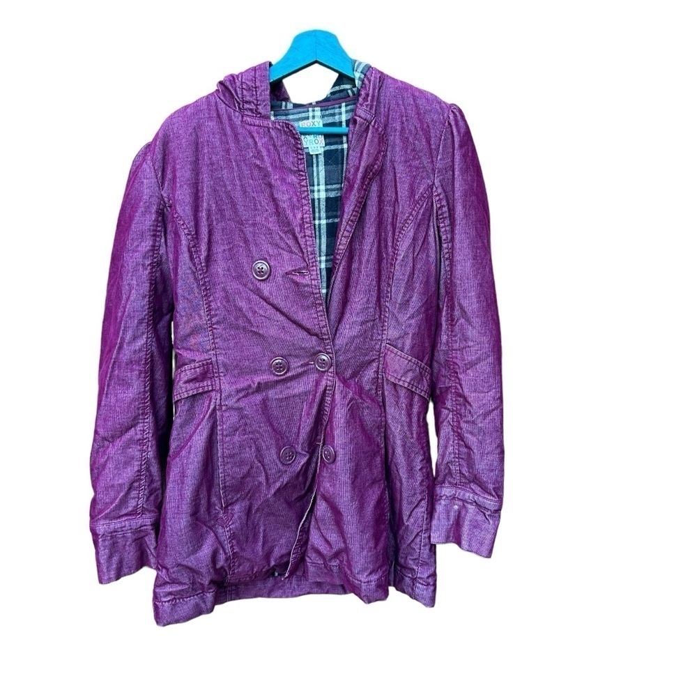 Roxy Juniors Womens Jacket Button Pea Coat Soft Hooded Purple Size Large